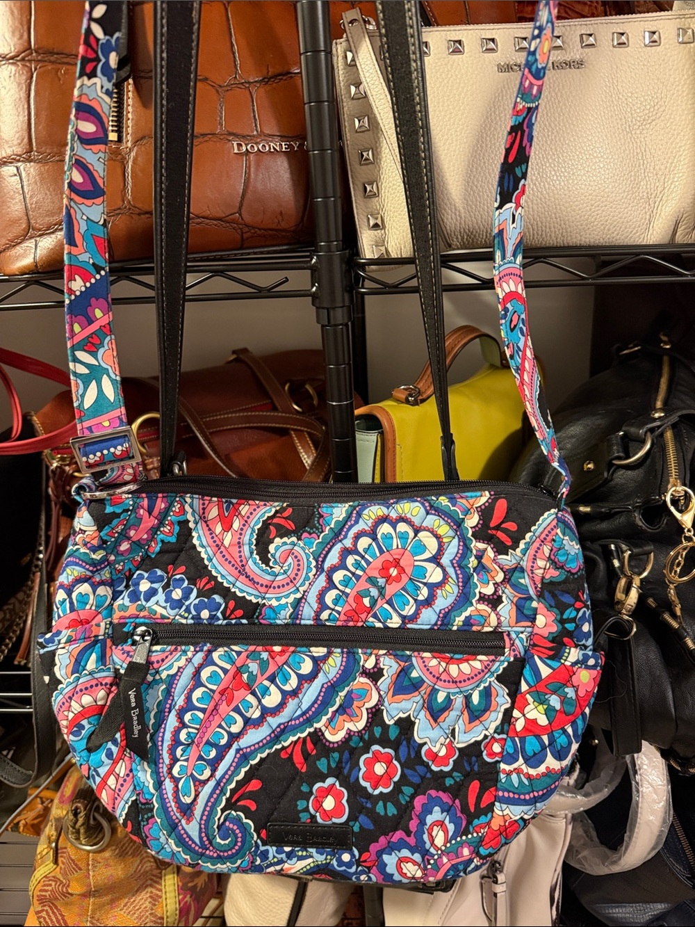 Vera Bradley Black Multi Paisley Quilted Crossbody